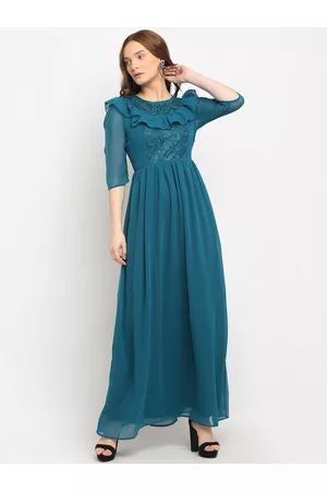 La Zoire Women Turquoise Blue Georgette Maxi Dress