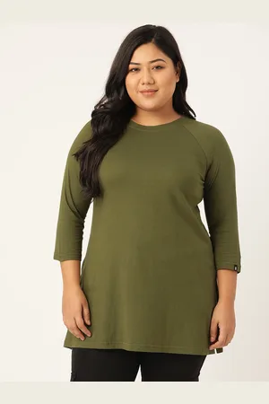 Spirit Animal Women Plus Size Olive Green Solid Top
