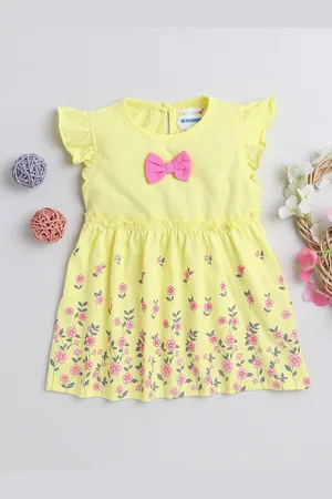 BUMZEE Yellow Floral Print Flutter Sleeve Fit & Flare Dress