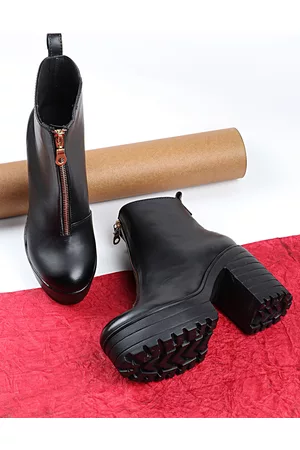 Shoetopia Girls Black Solid Block Heeled Boots