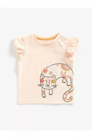 Mothercare Girls Pink Cat Print Pure Cotton T-shirt