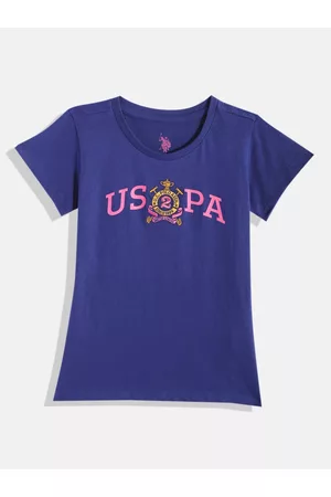 Ralph Lauren Girls Navy Blue & Pink Brand Logo Printed Pure Cotton T-shirt