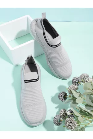 DressBerry Women Grey Self-Striped Knitted Slip-On Sneakers