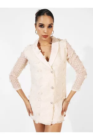 Campus Lapel Collar Self Design Blazer Mini Dress