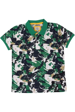 Pepe Jeans Boys Green Printed Polo Collar T-shirt