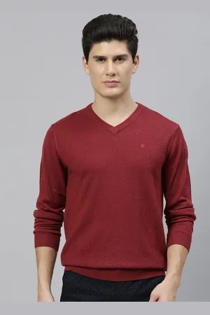 Louis Philippe Men Brown Self Design Pullover Sweater