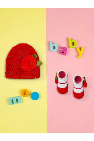 Baby Moo Girls Red & White Beanie & Socks