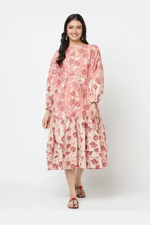 Fabindia Peach-Coloured Floral Midi Dress