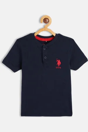 Ralph Lauren U S Polo Assn Kids Boys Navy Blue Henley Neck Pure Cotton T-shirt