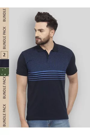 WILD WEST Men Pack of 2 Printed Polo Collar Cotton T-shirts