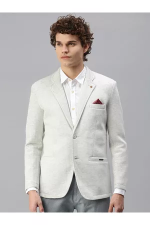 SHOWOFF Men Off White Solid Single-Breasted Slim-Fit Blazer