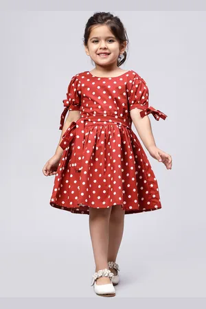 Biglilpeople Rust Polka Dot Print Fit & Flare Dress