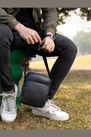 MAI SOLI Men Navy Genuine Leather Hiker Crossbody Bag