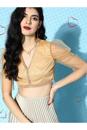Sassafras Women Classy Beige Solid Cropped Top