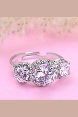 CLARA 925 Sterling Silver Rhodium-Plated CZ-Studded Adjustable Finger Ring