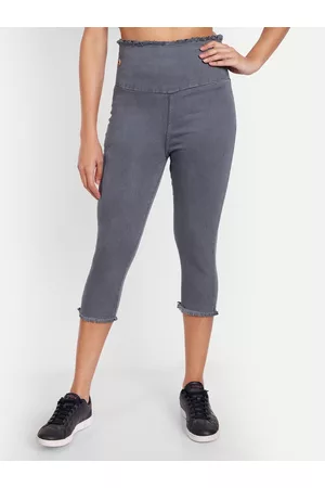 AngelFab Women High-Rise Distressed Denim Capris