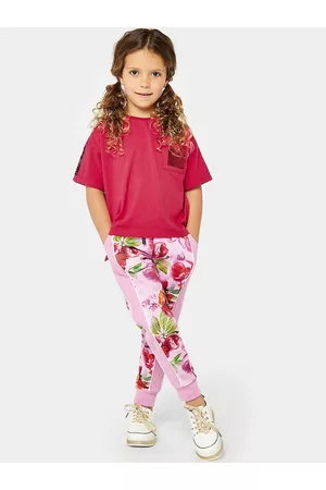 Mothercare Girls Purple Floral Print Pure Cotton Joggers