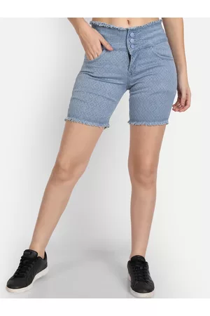 AngelFab Women Self Design High-Rise Denim Denim Shorts