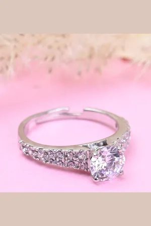 CLARA 925 Sterling Silver Cubic Zirconia Studded Adjustable Finger Ring