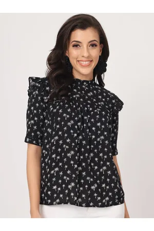 BEATNIK Tropical Printed High Neck Layered Top