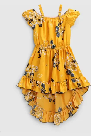 HERE&NOW Girls Floral Print Cold-Shoulder Crepe Fit & Flare Dress
