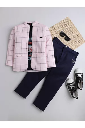 DKGF FASHION Boys Pink & Black Checked Coat with Trousers