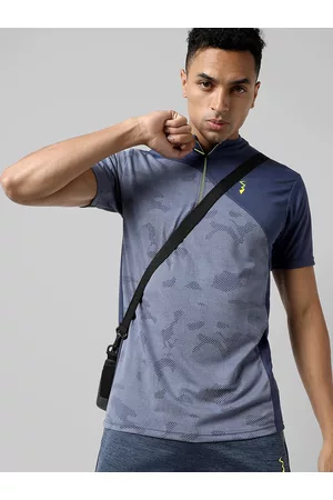 Campus Blue Self Design Dry Fit Sports T-shirt