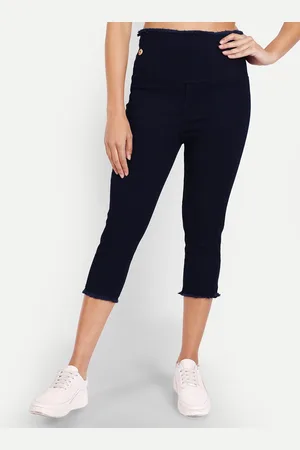 AngelFab Women High-Rise Distressed Denim Capris