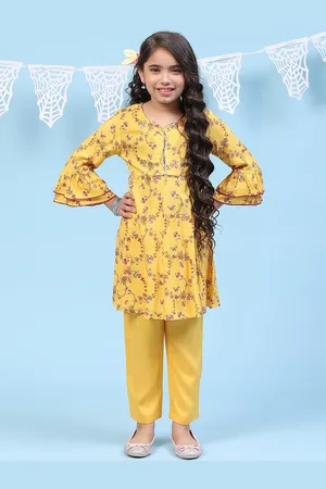 Biba Girls Floral Printed Gotta Patti Kurta with Trousers