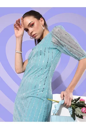 Sera Women Blue Self-Design Bling and Sparkly Dress