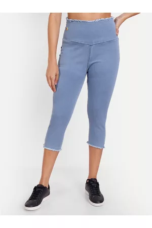 AngelFab Women High-Rise Distressed Denim Capris