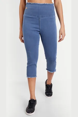 AngelFab Women High-Rise Distressed Denim Capris