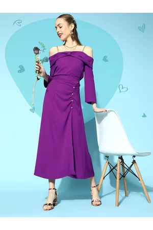 Sassafras Women Striking Purple Solid Bardot Top