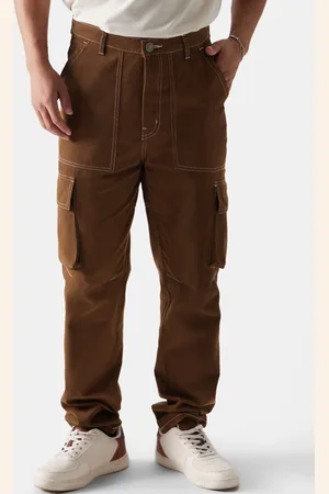 The Souled Store Men Brown Mid-Rise Pure Cotton Cargo Trousers