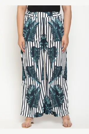 Amydus Women Plus Size Tropical Printed High-Rise Parallel Trousers