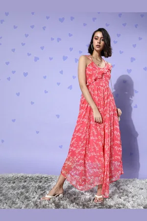 Cation Women Pink & White Floral Ruffled Dress