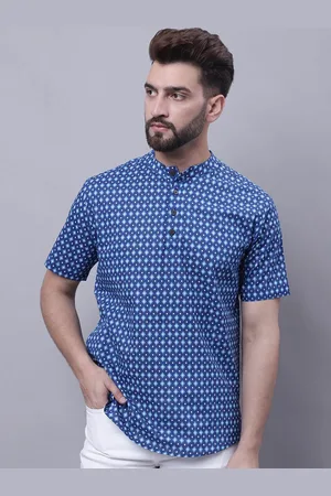 Even Geometric Printed Band Collar Pure Cotton Kurta