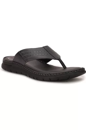 Bata Men Black Leather Comfort Sandals