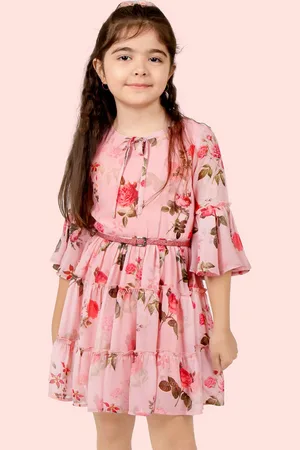 naughty ninos Girls Floral Printed Tiered Fit & Flare Dress With Belt