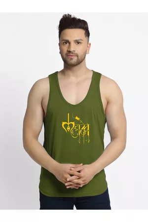 Friskers Men Olive Printed Pure Cotton Innerwear Vests