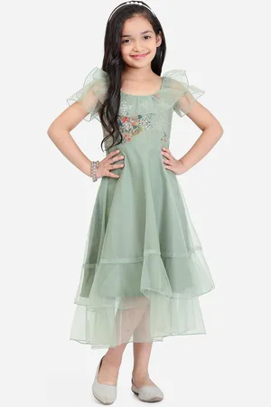 Ethnovog Girls Print Net Fit & Flare Midi Dress