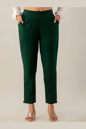Kohsh Women Pure Cotton Pleated Cigarette Trousers