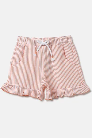 Benetton Girls Vertical Striped & Ruffled Cotton Shorts