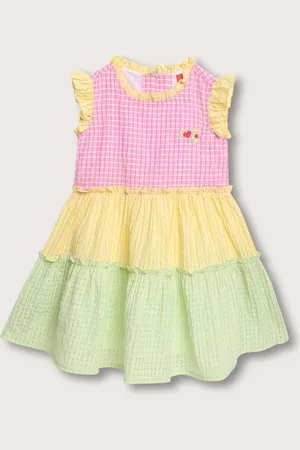 Blue Giraffe Girls Checked Ruffle Detail Tiered A-Line Dress