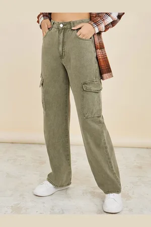 Styli Women Relaxed Fit High-Rise Stretchable Cotton Cargo Jeans