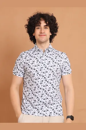 berry blues Geometric Printed Cotton Polo T-shirt