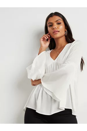 Styli V-Neck Bell Sleeve A-Line Top