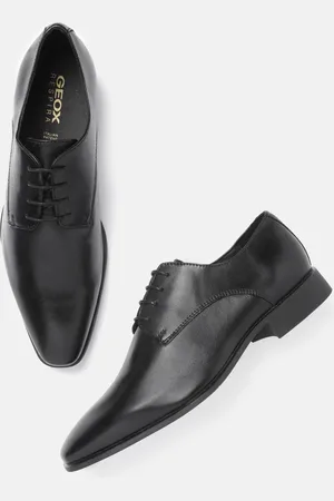 Geox Men Black Solid Leather Formal Derbys