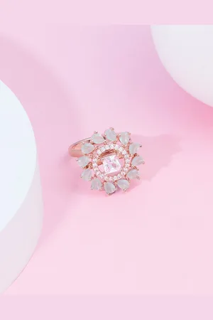 Ami Rose Gold-Plated Cubic Zirconia Studded Finger Ring