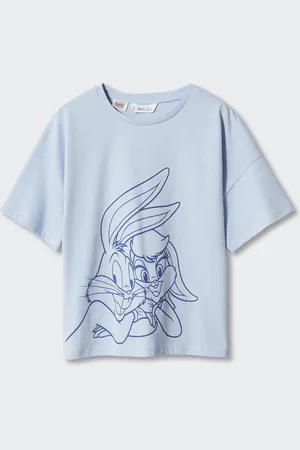 MANGO Girls Pure Cotton Looney Tunes Printed Drop-Shoulder Sleeves T-shirt